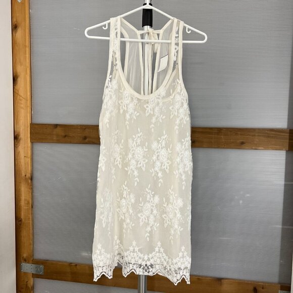 Anthropologie x Eloise Lierre‎ Cream Embroidered White Lace Mini Slip Dress Sz L - Picture 2 of 14